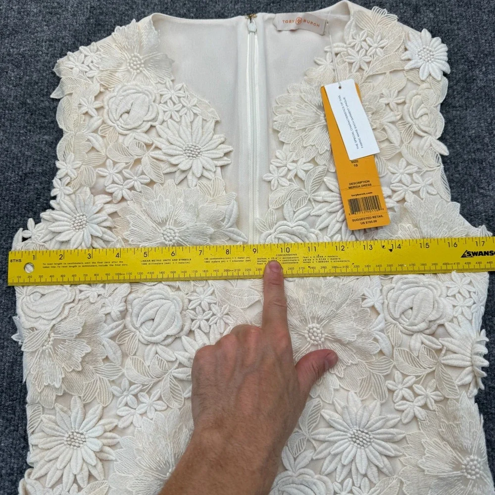 Tory Burch Merida Dress Ivory Floral Embroidered Lace Size 10 NWT $795